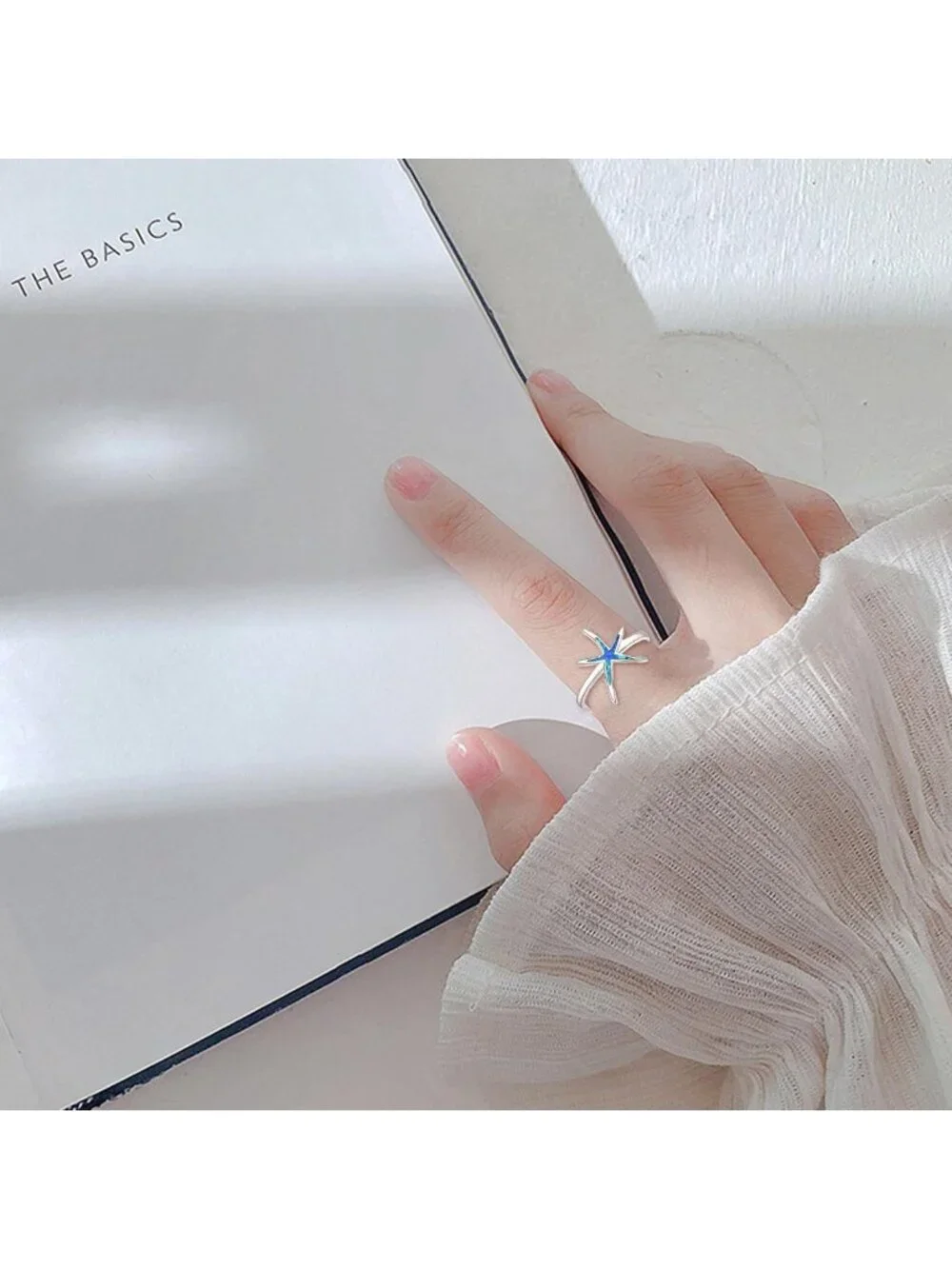 Elegant 925 Sterling Silver Starfish Ring with Blue Opal - Fashion Jewelry Gift